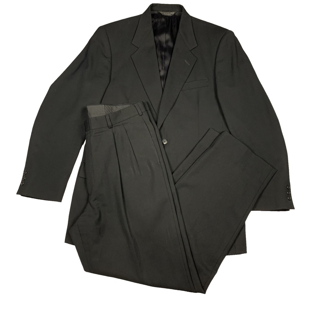 Nino Cerruti Suit Mens 41L 34W Black 2 Piece Worsted Wool Blazer Pants